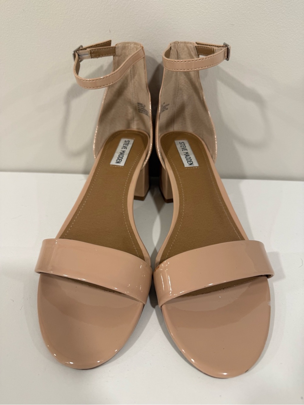 Steve Madden Nude Patent Ankle Strap Block Heels